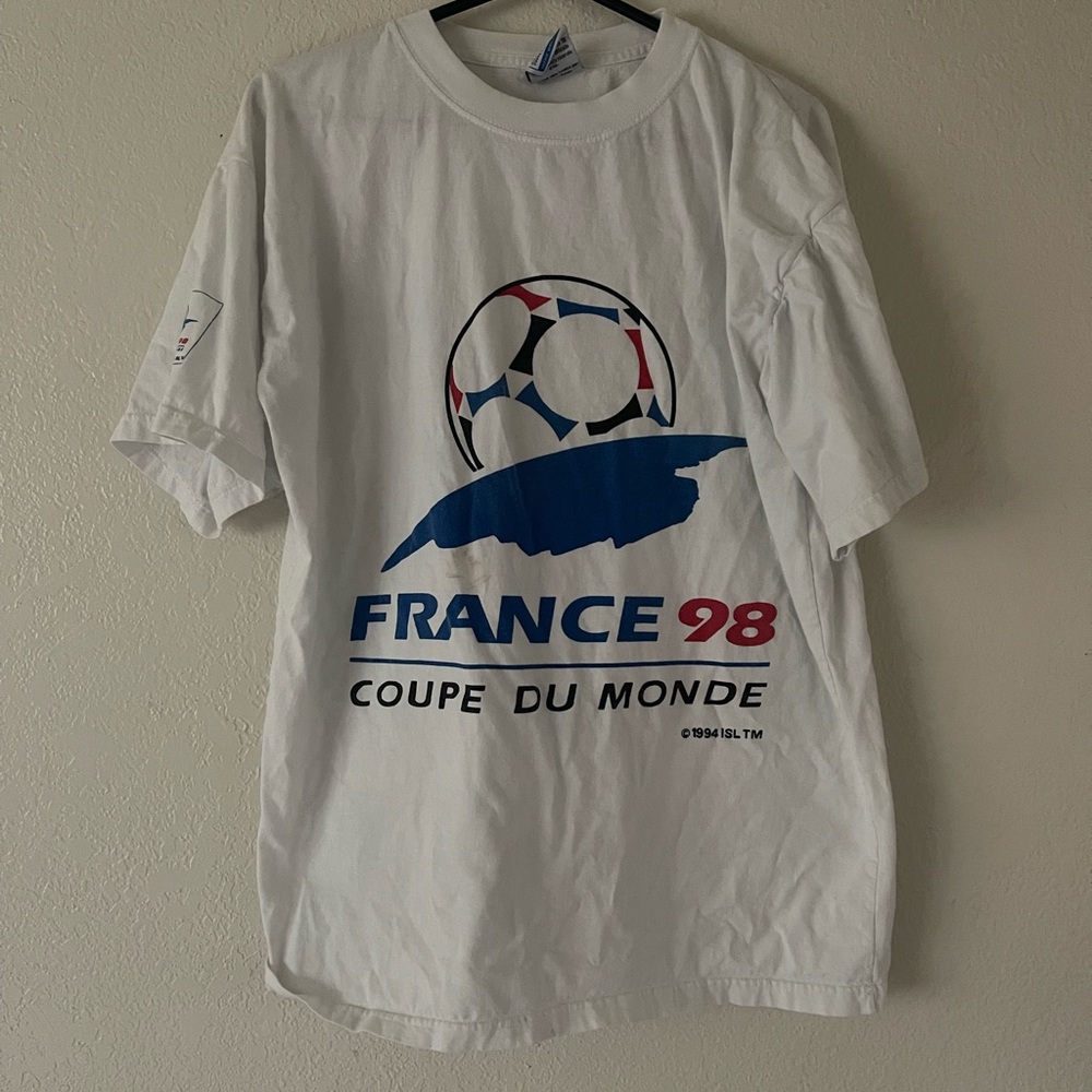 1994 ISL TM Men's France 98 Coupe Du Monde Graphic Logo T-Shirt White Size L/XL